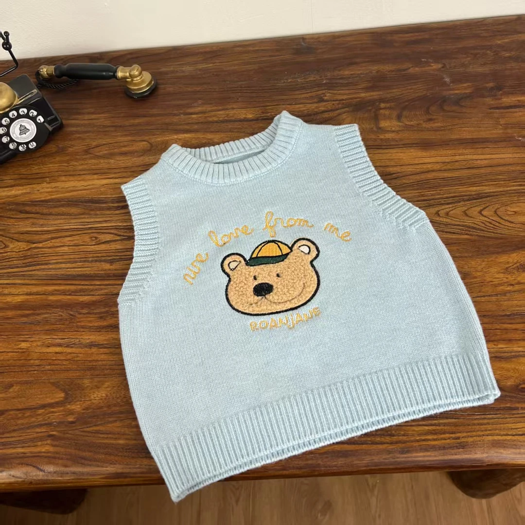 亲子高品质儿童针织毛衣马甲韩版宽松重工绣百搭洋气潮流坎肩背心