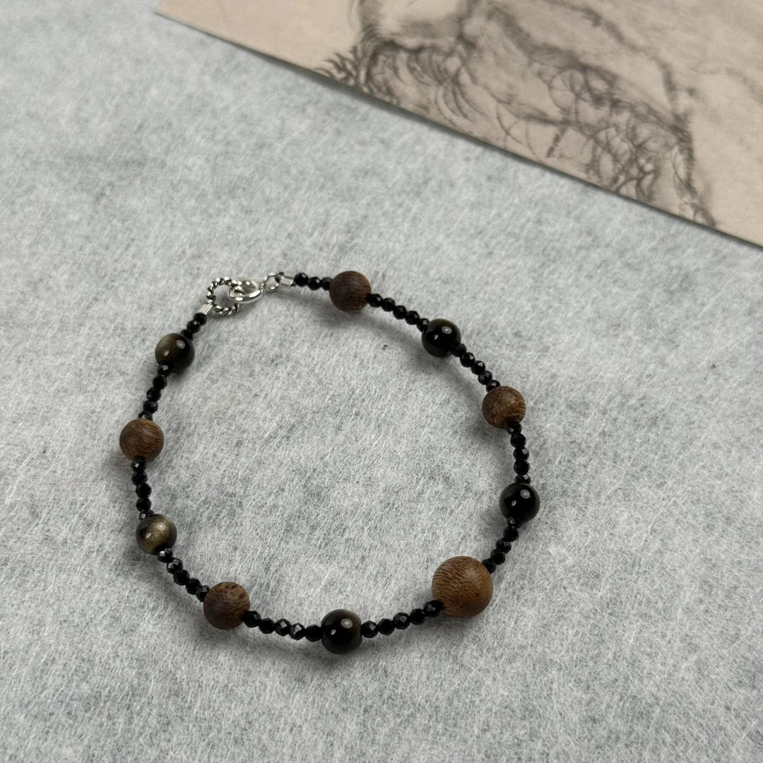 菩香阁 沉香“夜语”严选精品金曜石沉香圆珠单圈手串