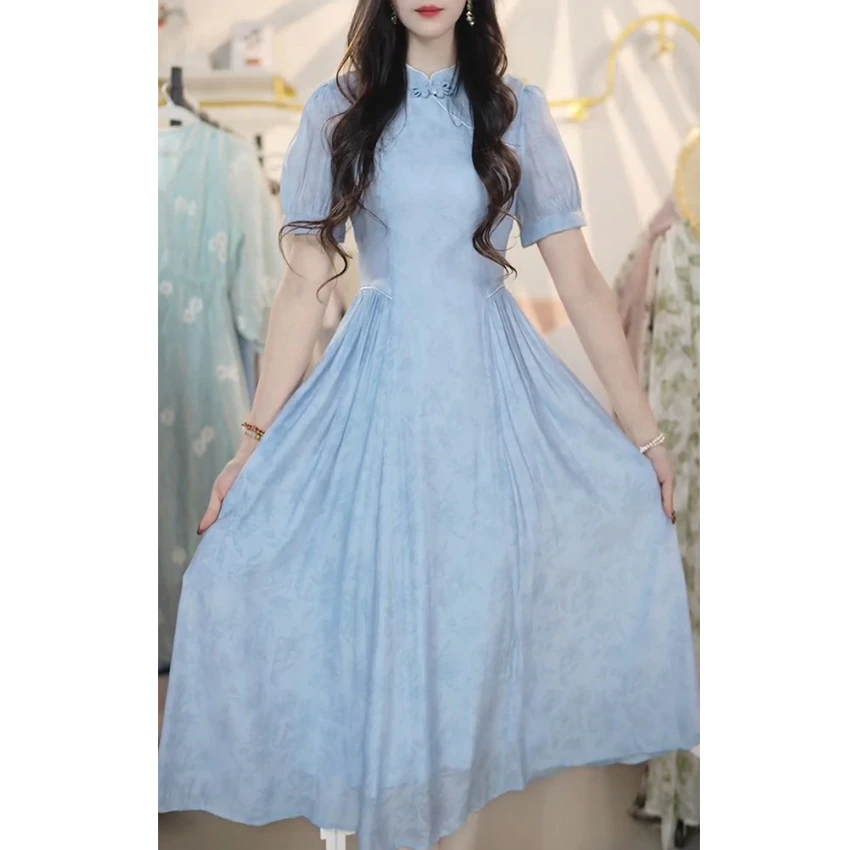 L501新款春季法式旗袍款减龄气质高级感短袖连衣裙女装显瘦裙子