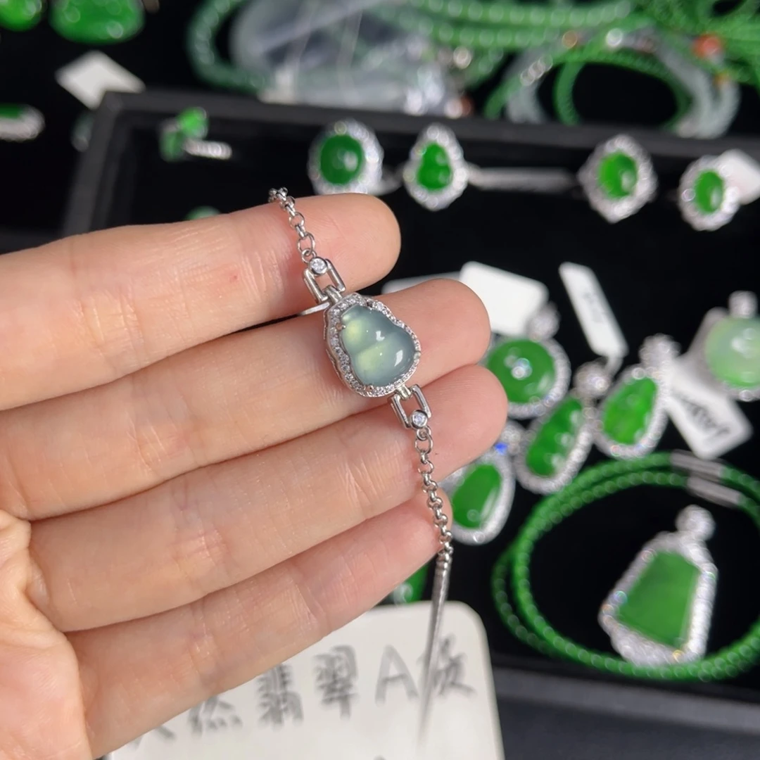 翡翠银S925镶嵌戒指葫芦手链
