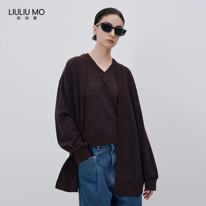 刘刘墨春款设计感小众显瘦百搭休闲时尚极简慵懒薄款镂空针织开衫