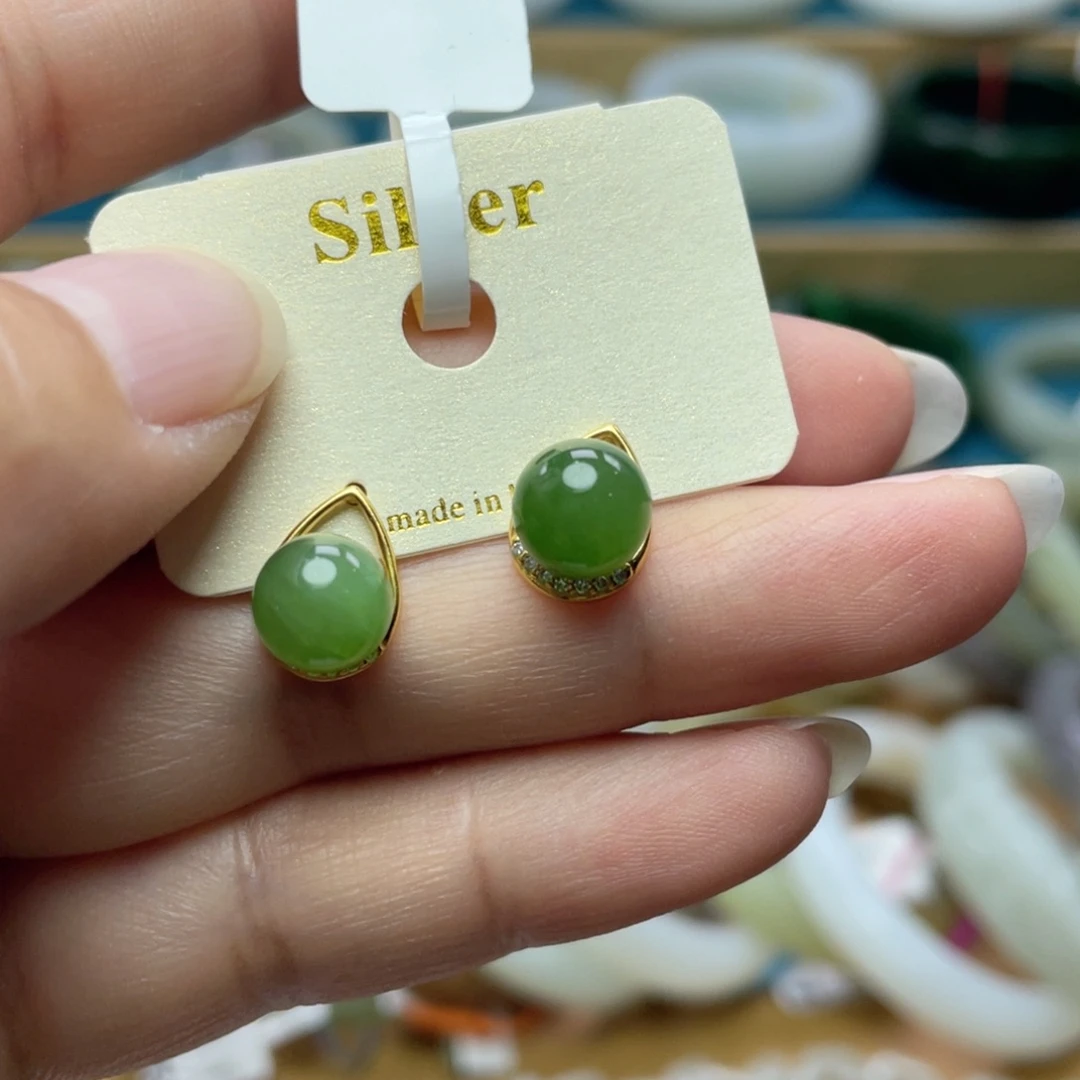 银S925镶嵌和田玉耳饰