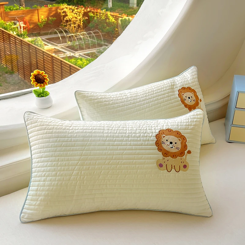 全棉绗缝夹棉儿童枕套一对装纯棉枕头套30x50cm幼儿园宝宝枕芯套