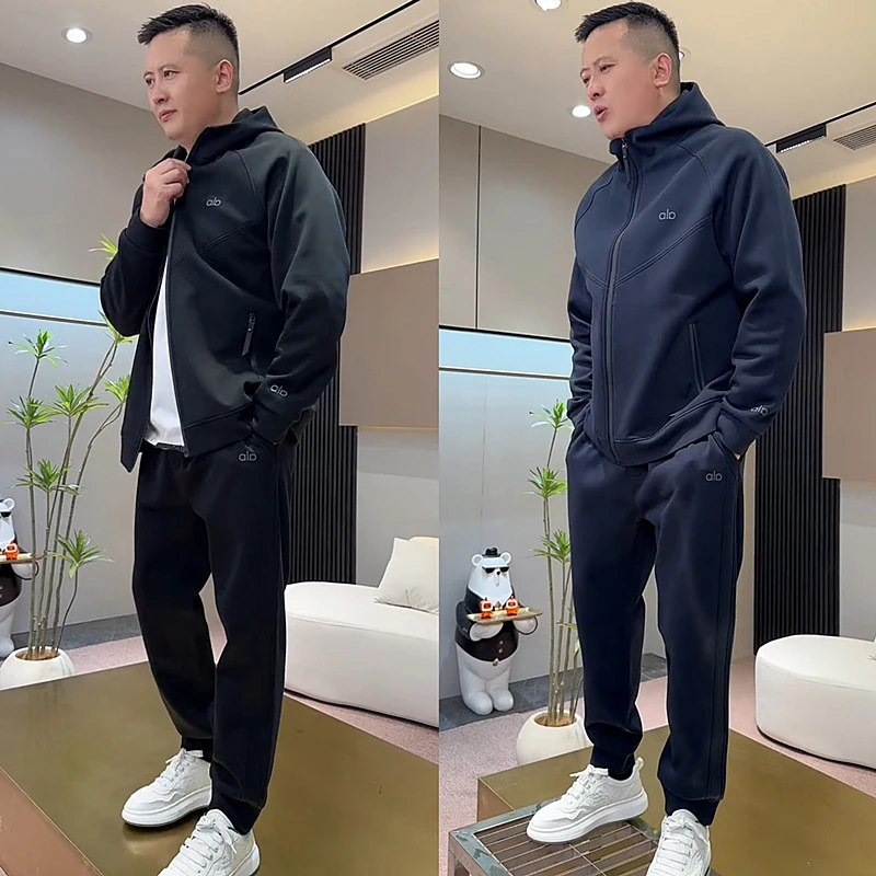 秋季新款轻奢高档运动休闲套装男高级重磅休闲连帽外套卫裤一整套