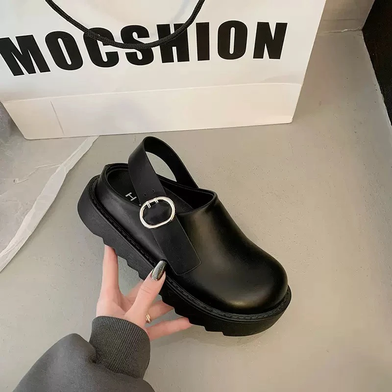 666 时尚轻便英伦风增高厚底勃肯鞋女百搭一脚蹬小皮鞋