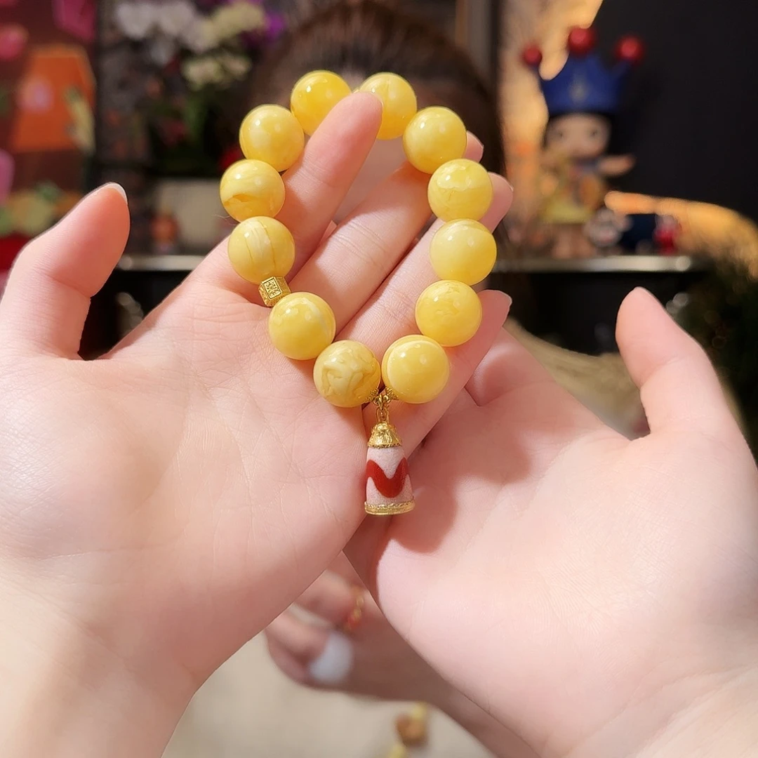 蜜蜡18K金镶嵌手链