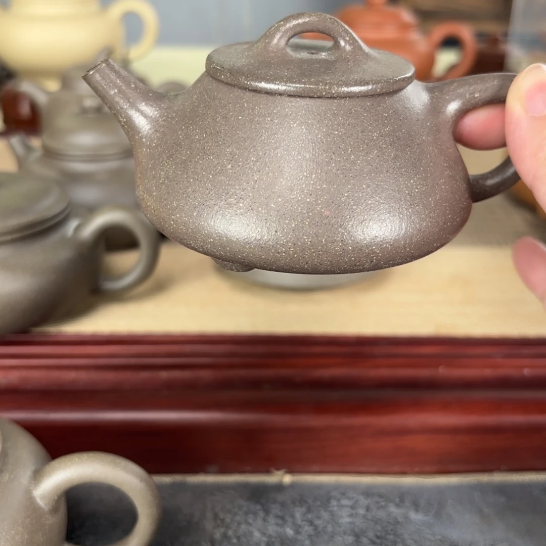 紫砂茶壶海****?蟹壳青平盖石瓢