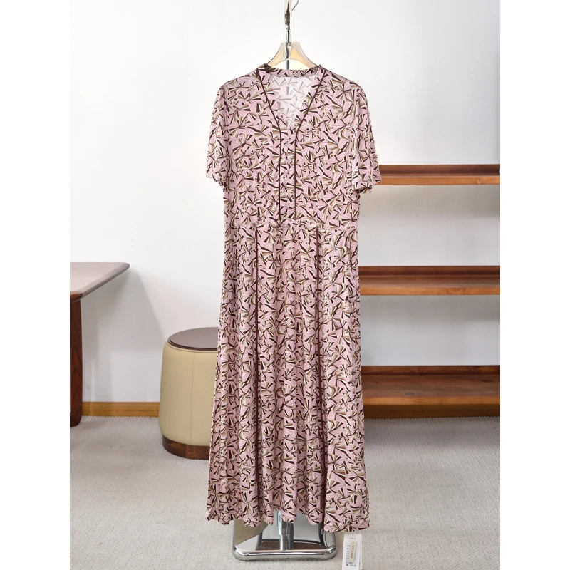 春季新品 V领腰部抽绳短袖连衣裙