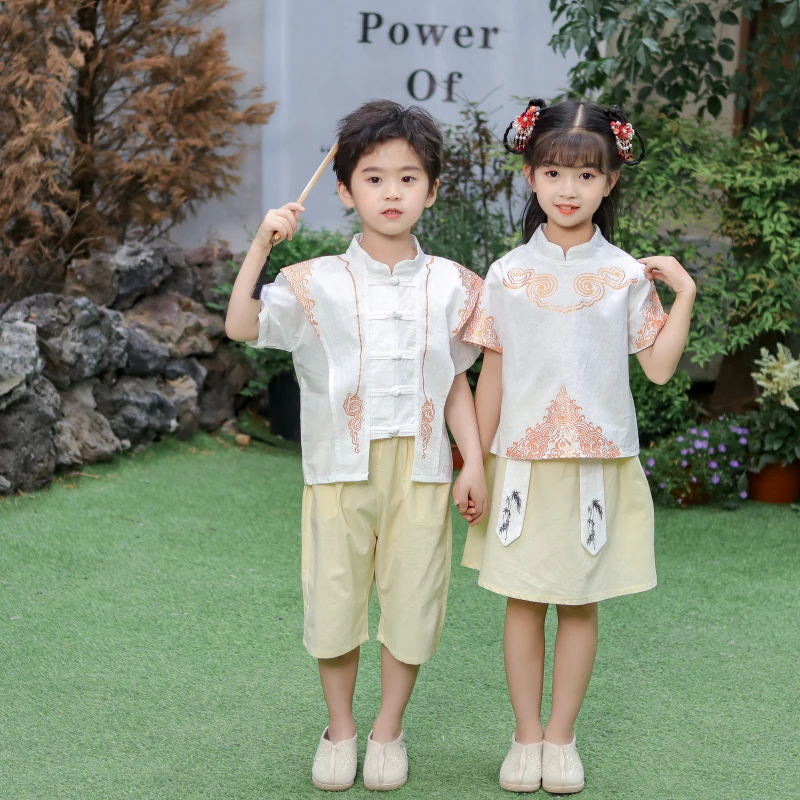 (祥云短袖)汉服中国风中秋套装春夏款古风幼儿园表演服