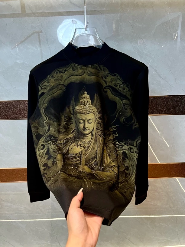佛像长袖修身型常规圆领秋冬秋季轻奢卫衣套头休闲时尚长袖