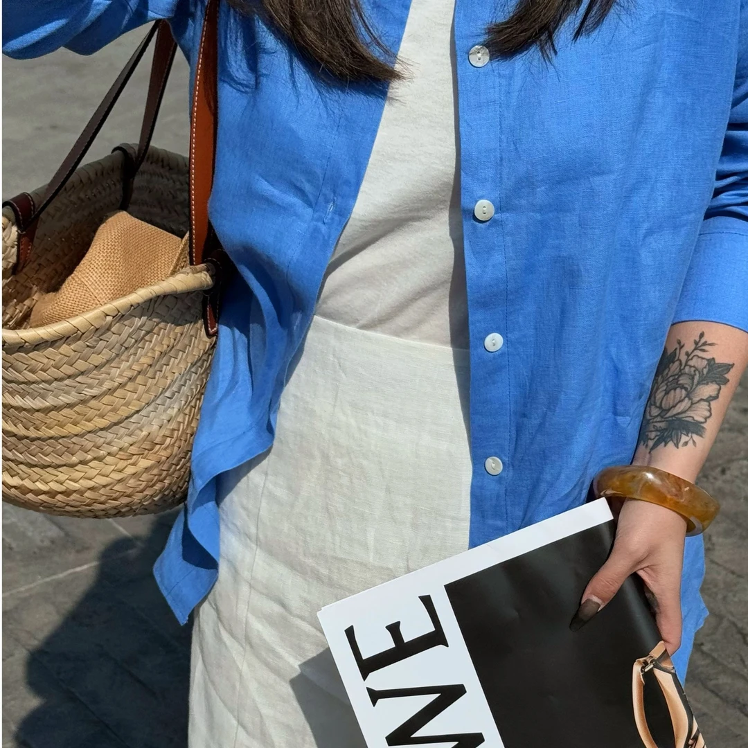 2【TT-NATURE】100亚麻衬衫迈阿密蓝老钱风极简设计师法系中长防晒
