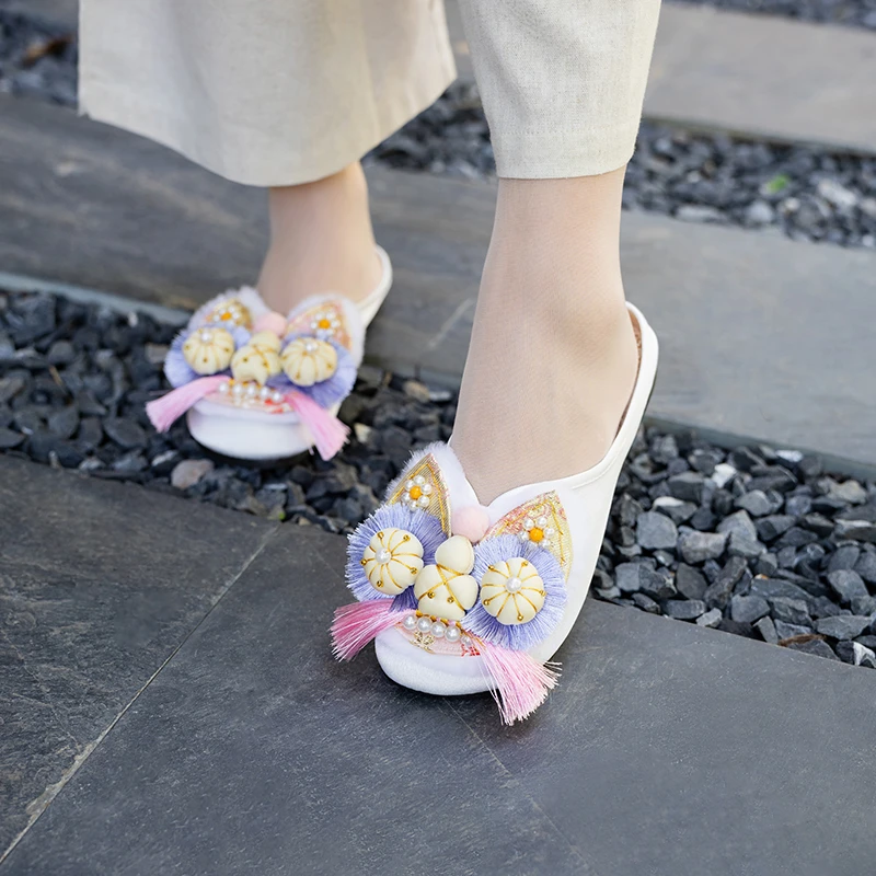 布鞋女夏季新款手工diy虎头鞋成人款民族风包头拖鞋平底舒适透气