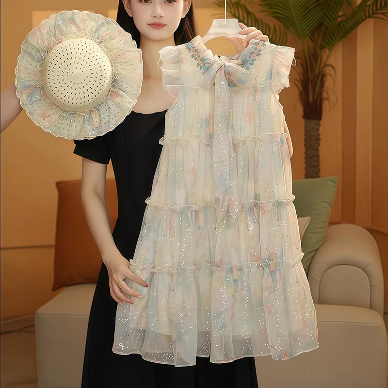 女童飞袖连衣裙夏季2025新款儿童甜美裙子夏装女孩网纱公主裙夏款