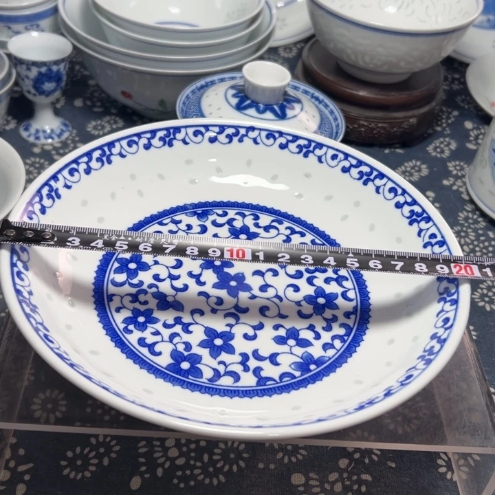 陶青花玲珑8寸紫荆花盘子