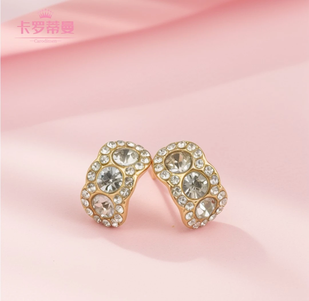 925银耳饰 卡罗蒂曼轻奢小众高级感满砖C形金色925银耳钉气质百搭