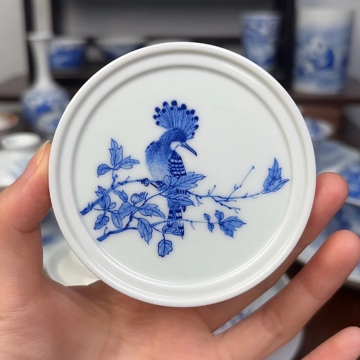 壶承手工手绘花鸟盖置