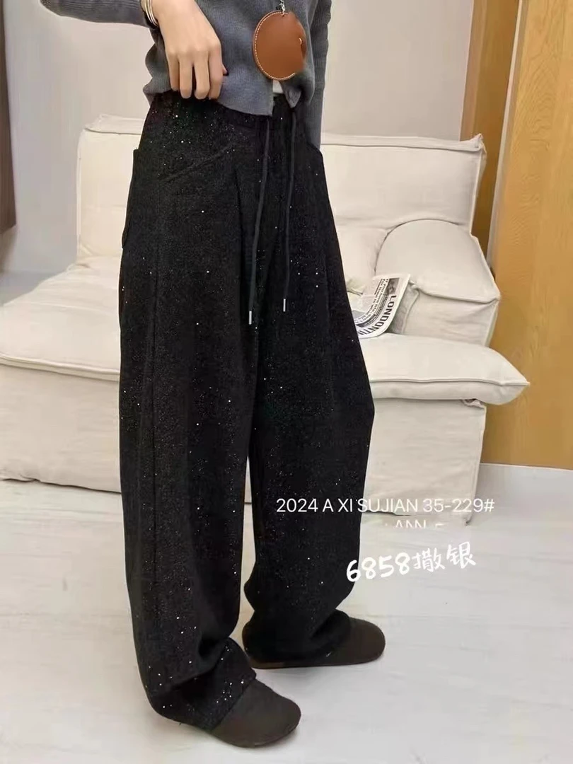 孕妇春秋亮片撒银工艺秋冬加绒新款弯刀阔腿裤DLS云朵裤星河裤