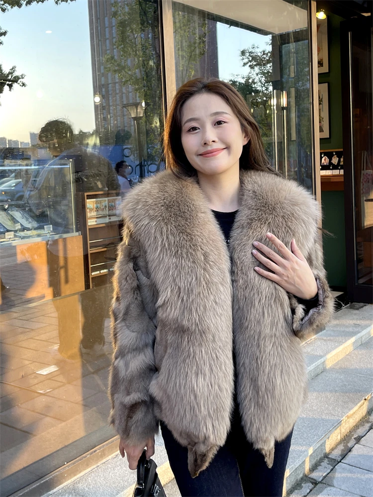 整皮狐狸毛门襟款狐狸毛外套2025春季新款女士时尚短款皮草大衣