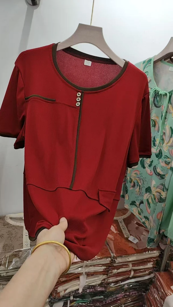 0158圆领三个扣短袖上衣