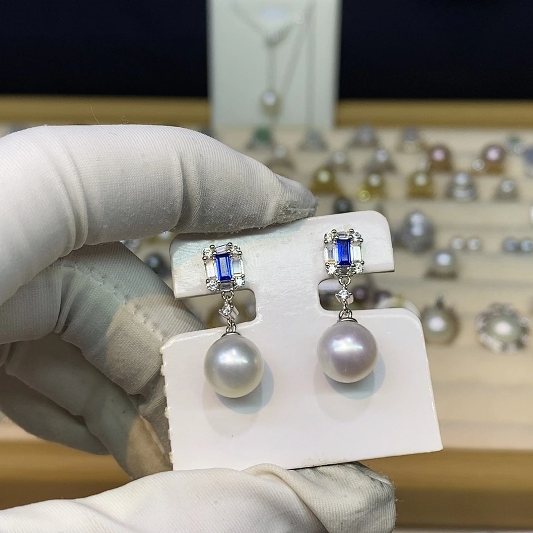 耳饰银S925镶嵌海水珍珠