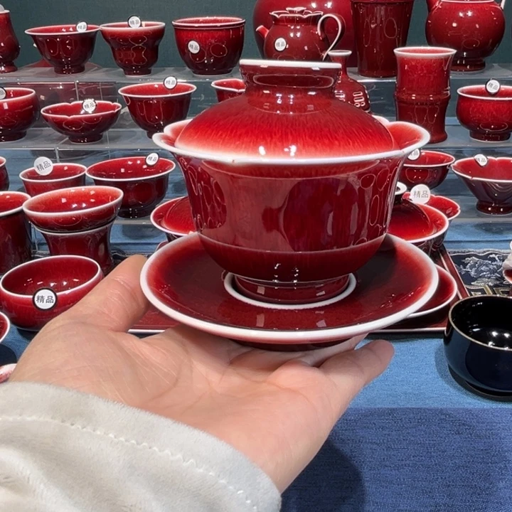 景德镇陶瓷三才花口盖碗福利