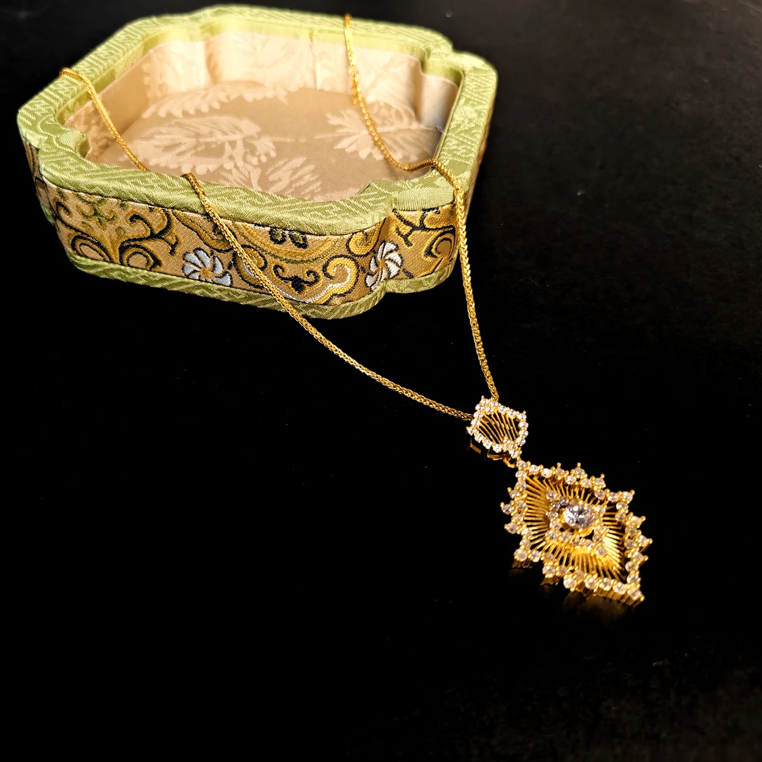 吴越老银铺 坠链均足银锆石 古法工艺拉丝镶钻项链布契拉提吊坠