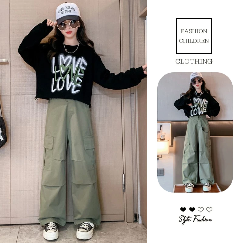 女童春秋分体套装新款儿童服装洋气时髦中大童上衣工装裤两件套