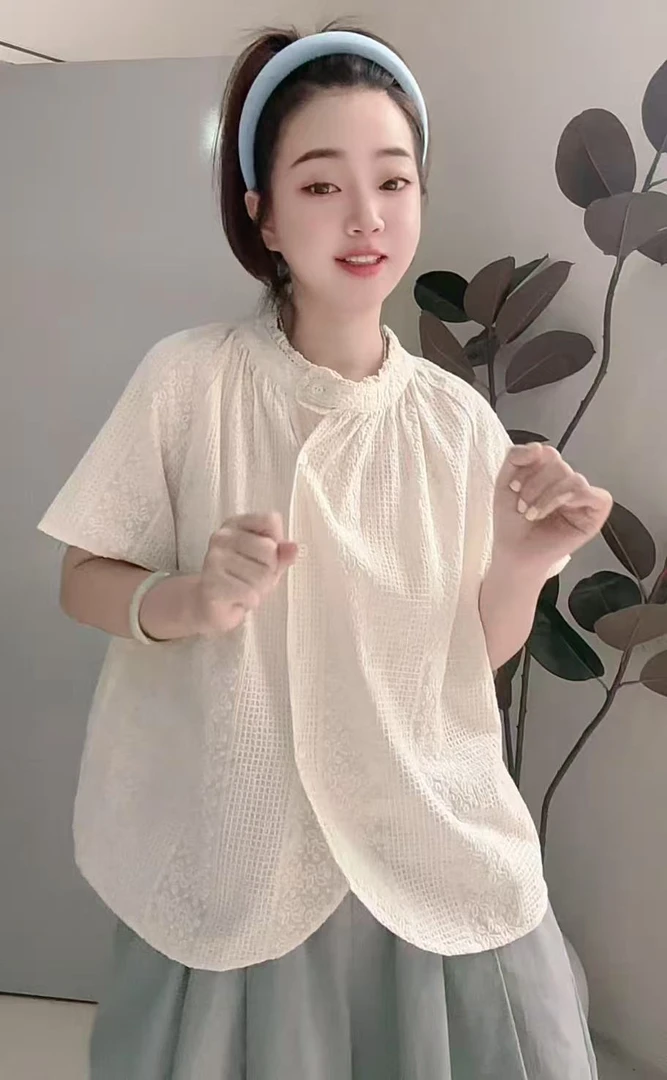 【海街日记—短款】夏季轻薄刺绣包蕾丝女装衬衫