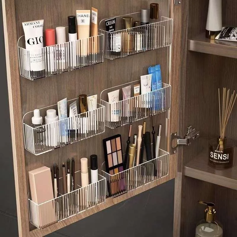 镜柜收纳盒免打孔壁挂式洗漱分格卫生间化妆品面膜口红置物架收纳