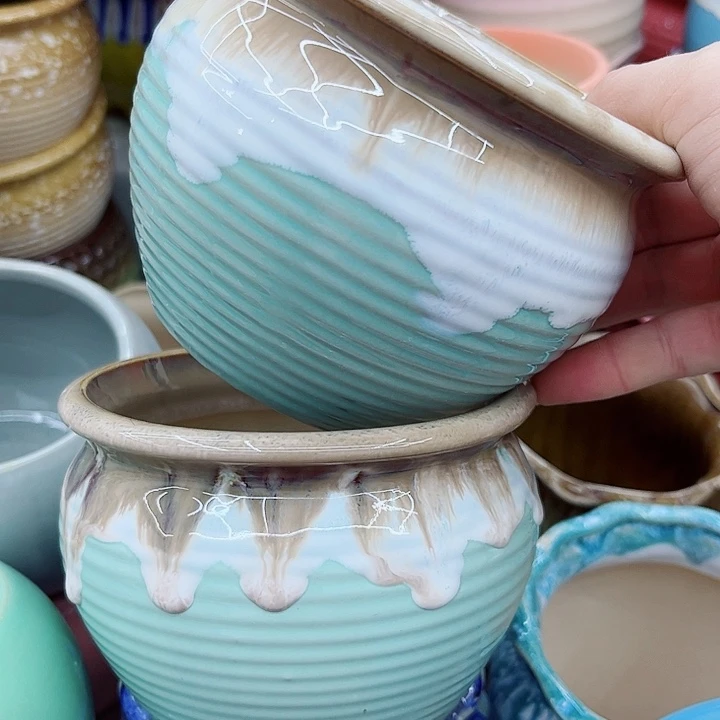 多肉绿植陶瓷花盆9.9包邮，有孔