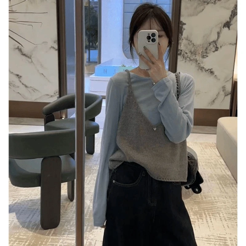 2025早秋新款韩剧女主穿搭套装女别致设计感叠穿吊带背心两件套