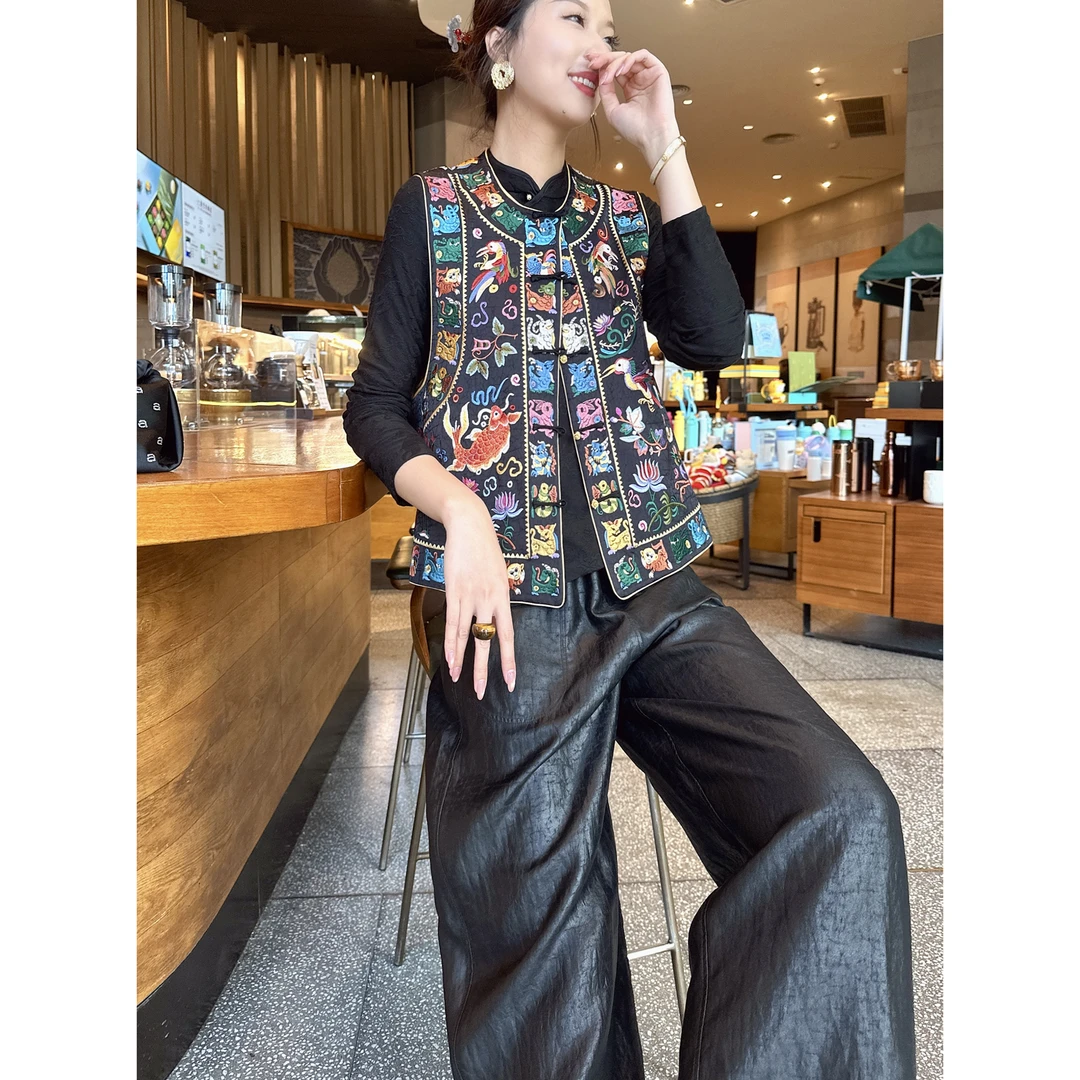 【深圳罗依】原创设计马甲女重工刺绣凤凰锦鲤新中式气质时尚马甲