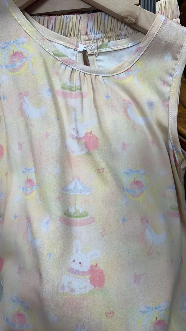 平安兔 背心裙短裤套2025夏季国风女童长款印新中式套装