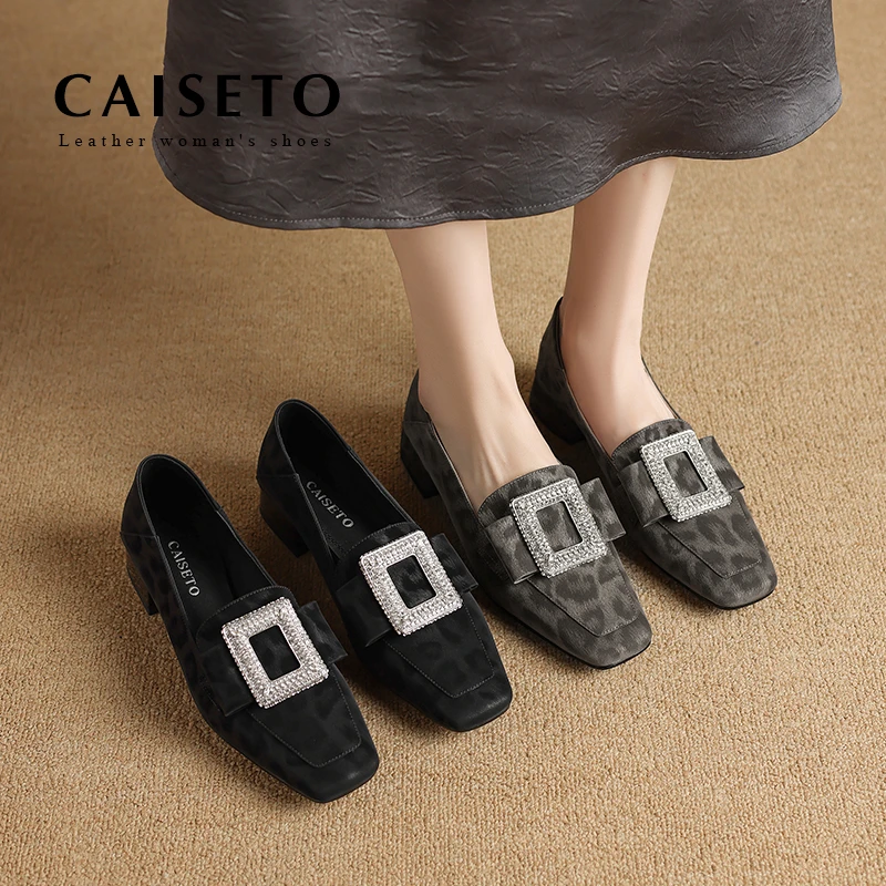 头层羊皮/2.5cm新款方头百搭低跟单鞋时尚方扣软面通勤女鞋D124