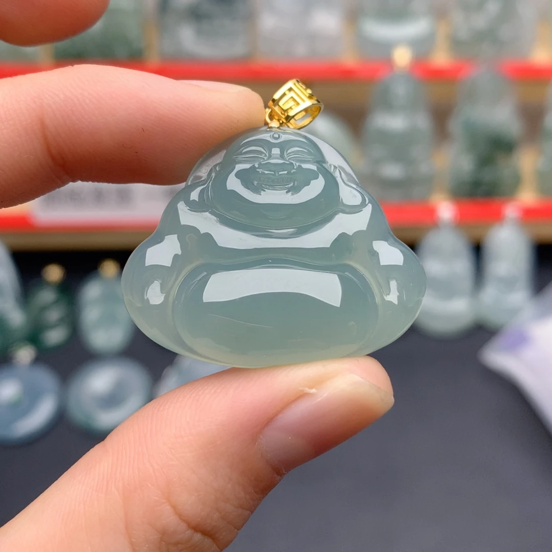 ****开翡翠18K金镶嵌颈饰佛公