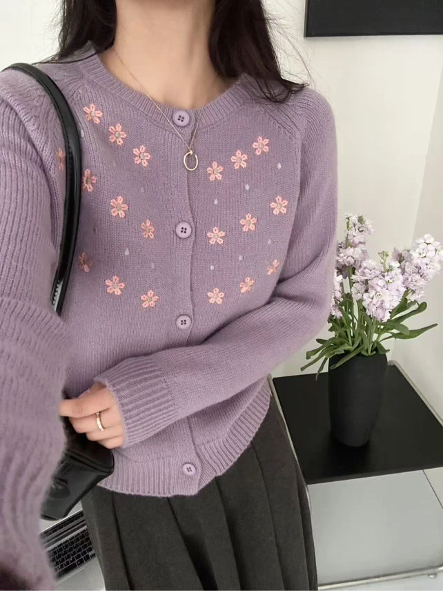 【温柔系 秋日氛围感】莫奈花园～刺绣毛衣ins风上衣女针织开衫加厚