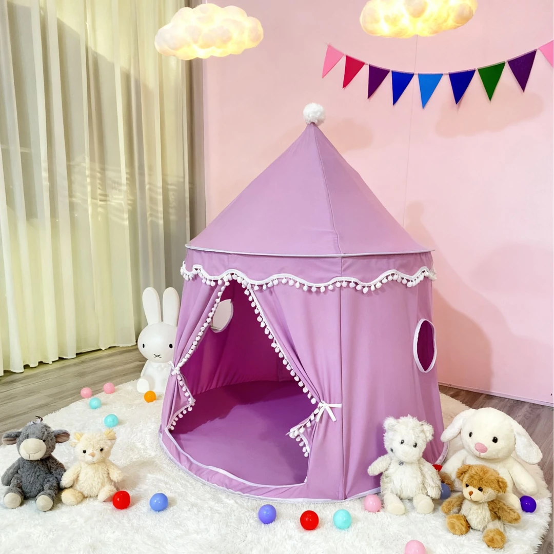 儿童帐篷室内批发跨境桃皮绒蒙古包紫白色点缀温馨女孩城堡游戏屋