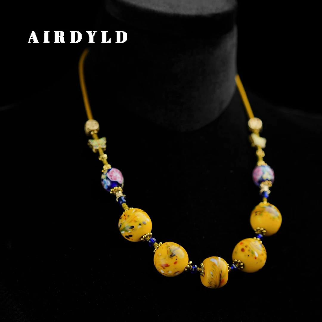 黄铜琉璃项链 【祥瑞满园】淄博琉璃复古国风新中式黄色民族风项链
