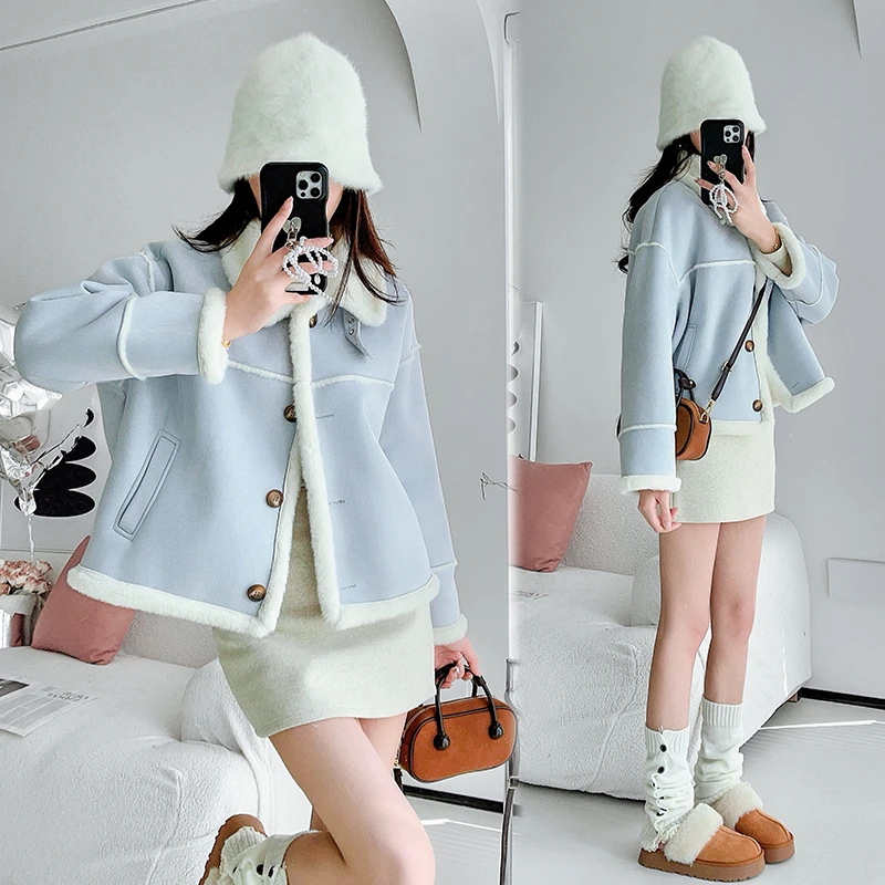 【现货】皮毛一体加绒外套2025冬新款时尚百搭保暖上衣短款加厚9815