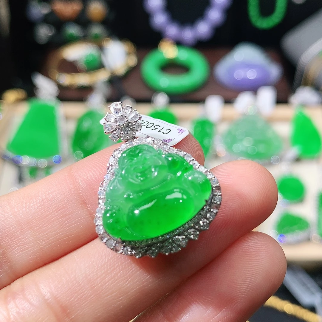 翡翠18K金镶嵌吊坠(不含链)