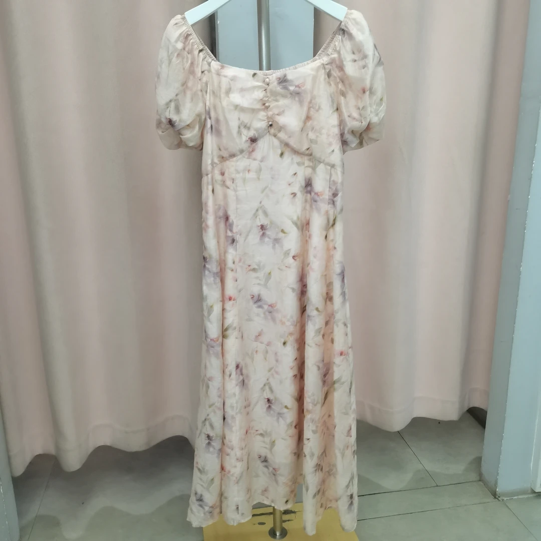 麦寻夏季莱赛尔通勤风连衣裙方领碎花不褪色法式QLLFQ115