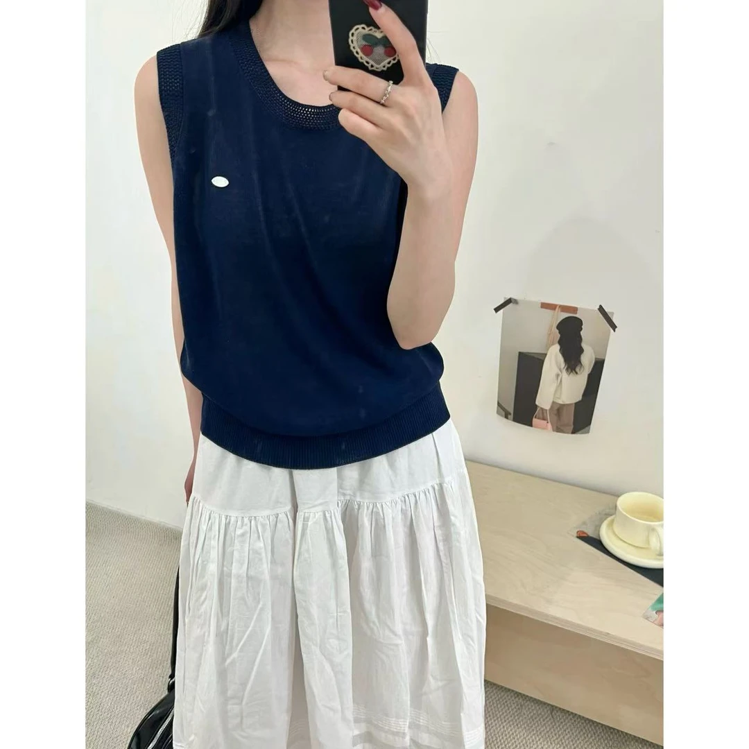 丽丽家~飞袖时尚休闲百搭夏季镂空无袖圆领上衣351