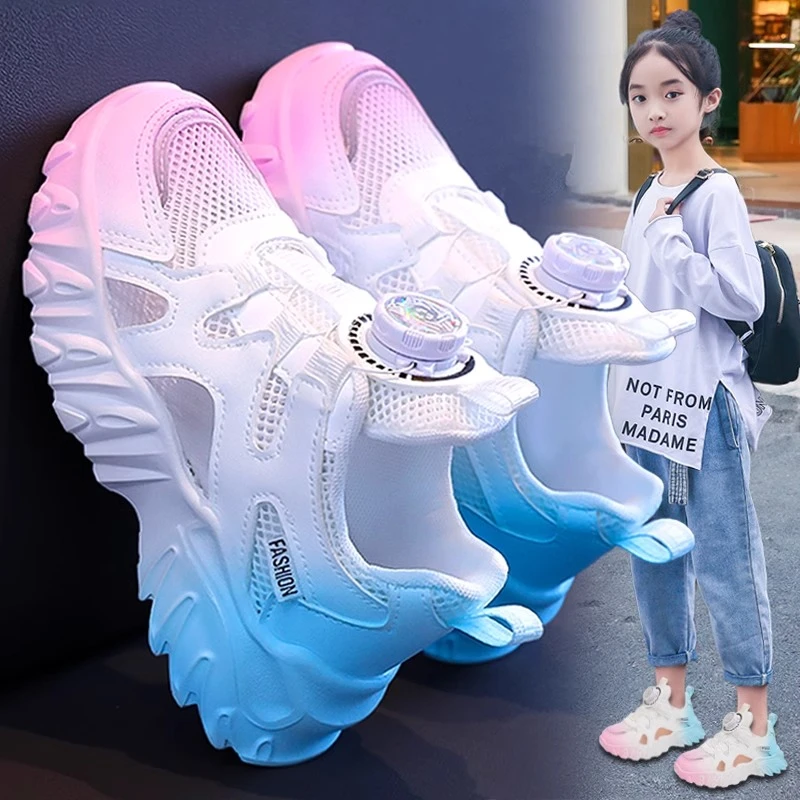 36I.断码夏季单网面透气女童运动鞋轻便软底老爹鞋女孩透气镂空鞋