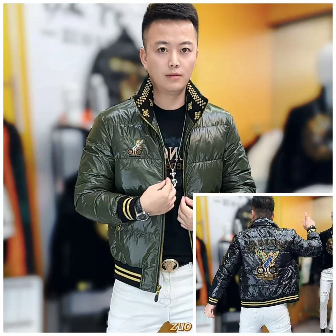 8301冬季新款时尚男士欧版保暖刺绣修身羽绒服