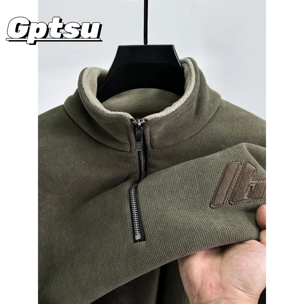 GPTSu半拉链卫衣男士加绒加厚冬季立领一体绒毛衣宽松休闲打底衫