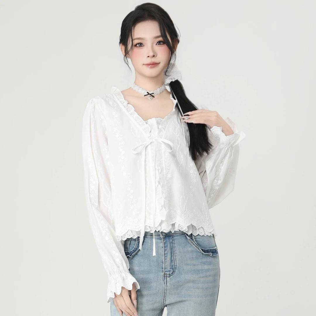 ANPK纯欲甜美梭织小衫雪纺衫白时尚气质春季短款白色A5F27C5271