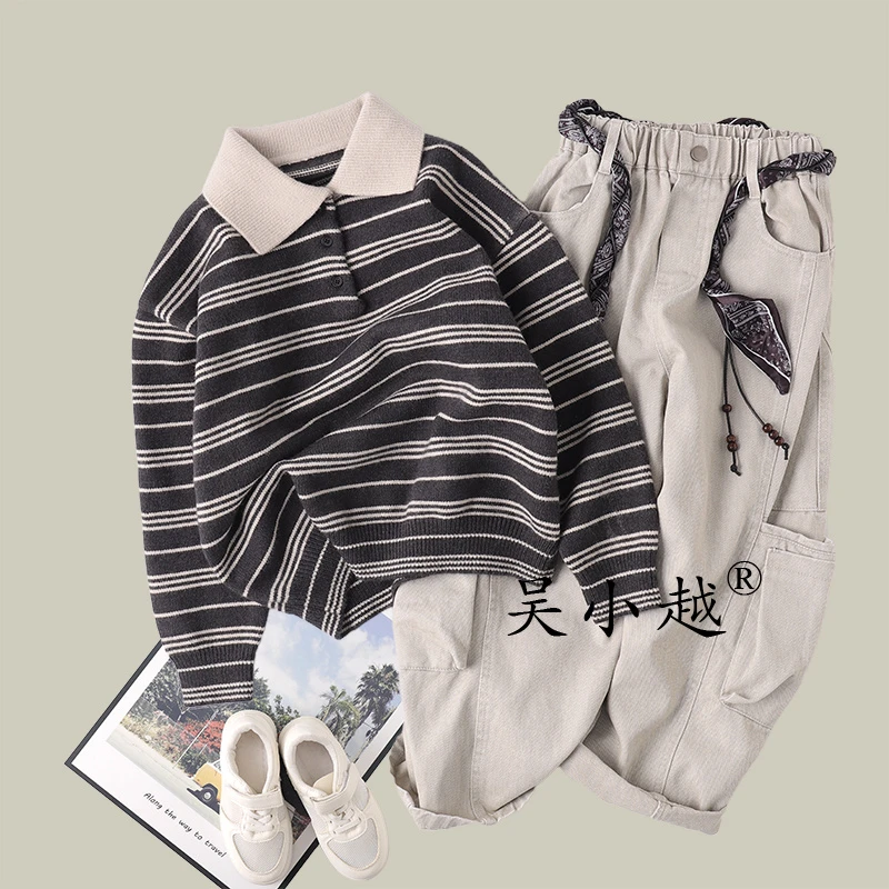 吴小越w1573儿童毛衣翻领百搭神器洋气秋冬新款男童原宿风文艺范