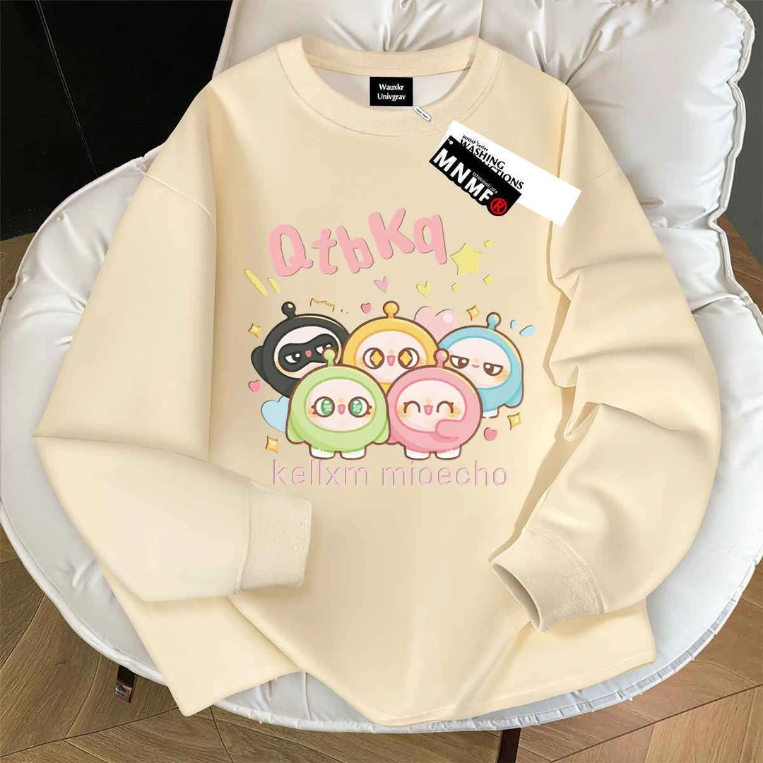 潮流可爱蛋仔派对印花女童秋季100%纯棉螺纹长袖时尚中大童上衣潮