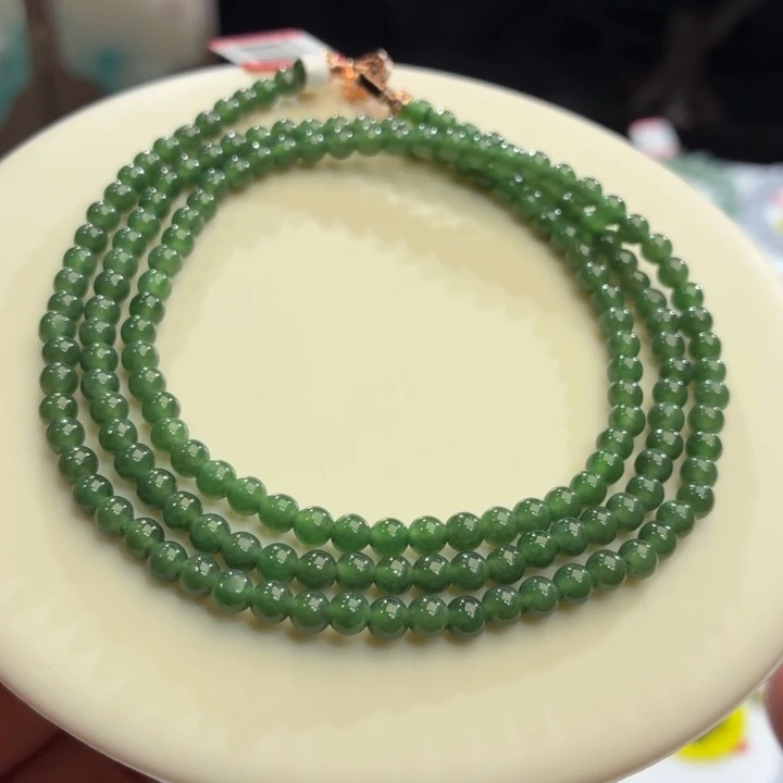 翡翠未镶嵌手链冰胶波菜绿卡4