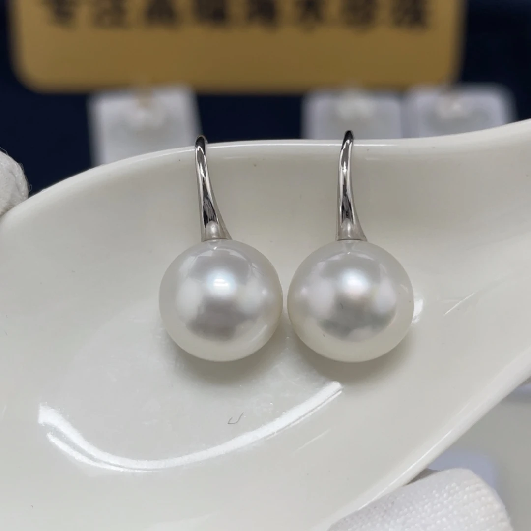 银S925镶嵌海水珍珠澳白耳饰12-13